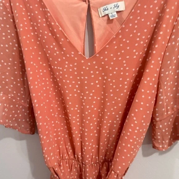 NWOT She & Sky Pink Polka Dot Short Sleeve Romper Size Large - Picture 3 of 8